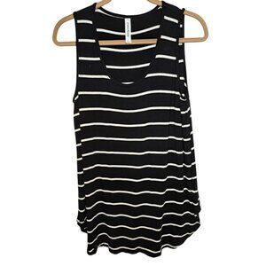 Zenana Premium Womens Black/White Striped Tank L Stretch Sleeveless